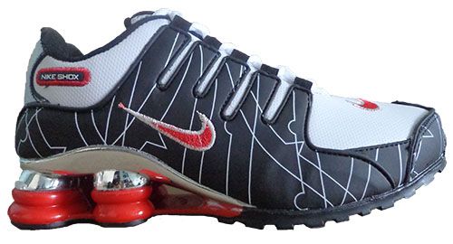 Tênis Nike Shox NZ Branco Preto e Vermelho cromado