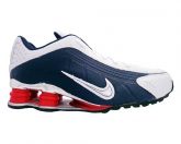 Tênis Nike Shox R4 Cromado Azul Marinho e Branco