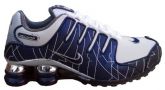 Tênis Nike Shox NZ Branco e Azul Marinho cromado